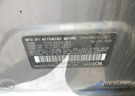 2017 Mitsubishi Mirage G4 Es из США, поврежденный, VIN ML32F3FJ3HHF10015